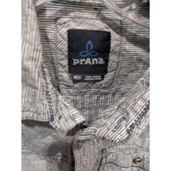 Prana Men's‎ medium/small Organic Short Sleeve Stripe Shirt Gray - Picture 2 of 4